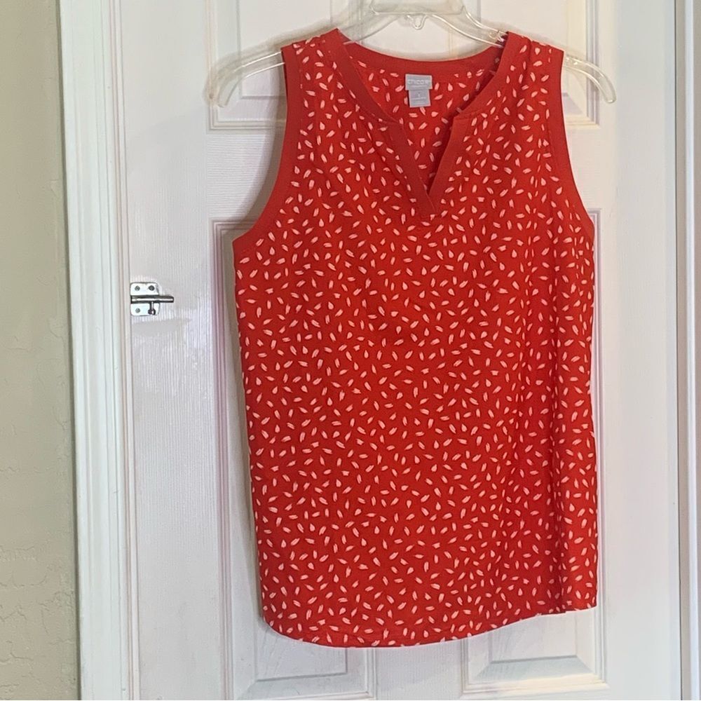 Chicos Zen Sport Dot Print High Stretch Dotted Tank Top Red Size 3/XL - Picture 3 of 9
